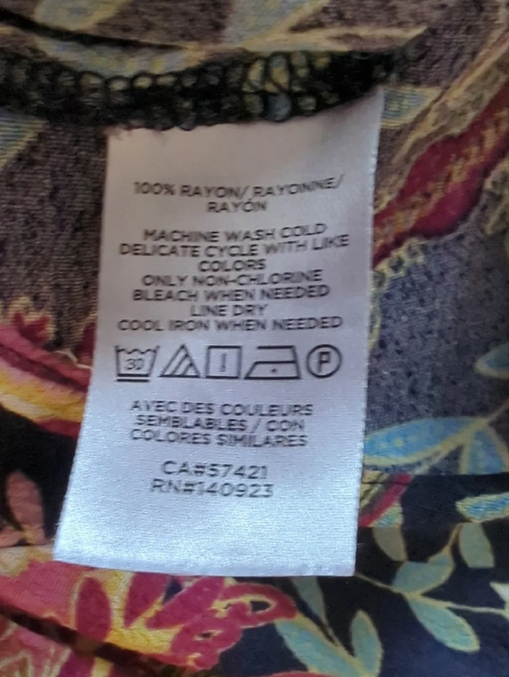 LOFT Dark Blue Paisley Floral Scoop Neck Long Sleeve Top with Pink & Teal - Picture 6 of 7